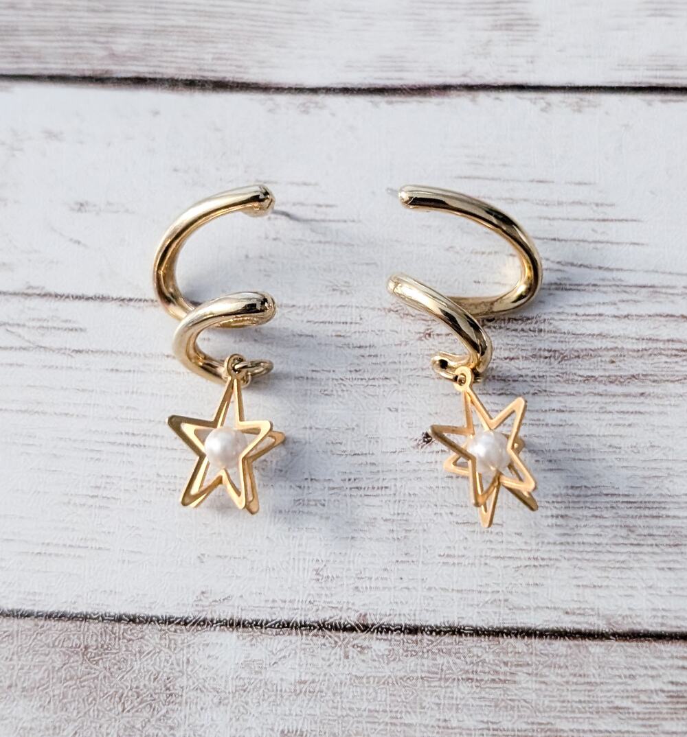 Vintage Earrings for Pierced Ears Twist Dangle with 3D Star & Faux Pearl